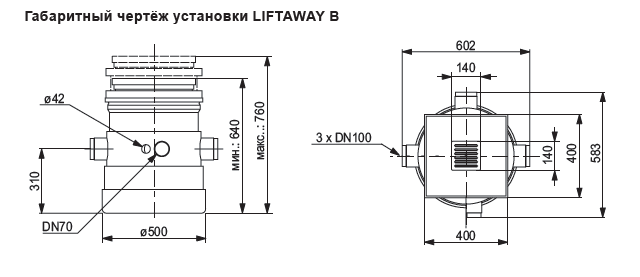 Габаритный чертеж Grundfos Liftaway C